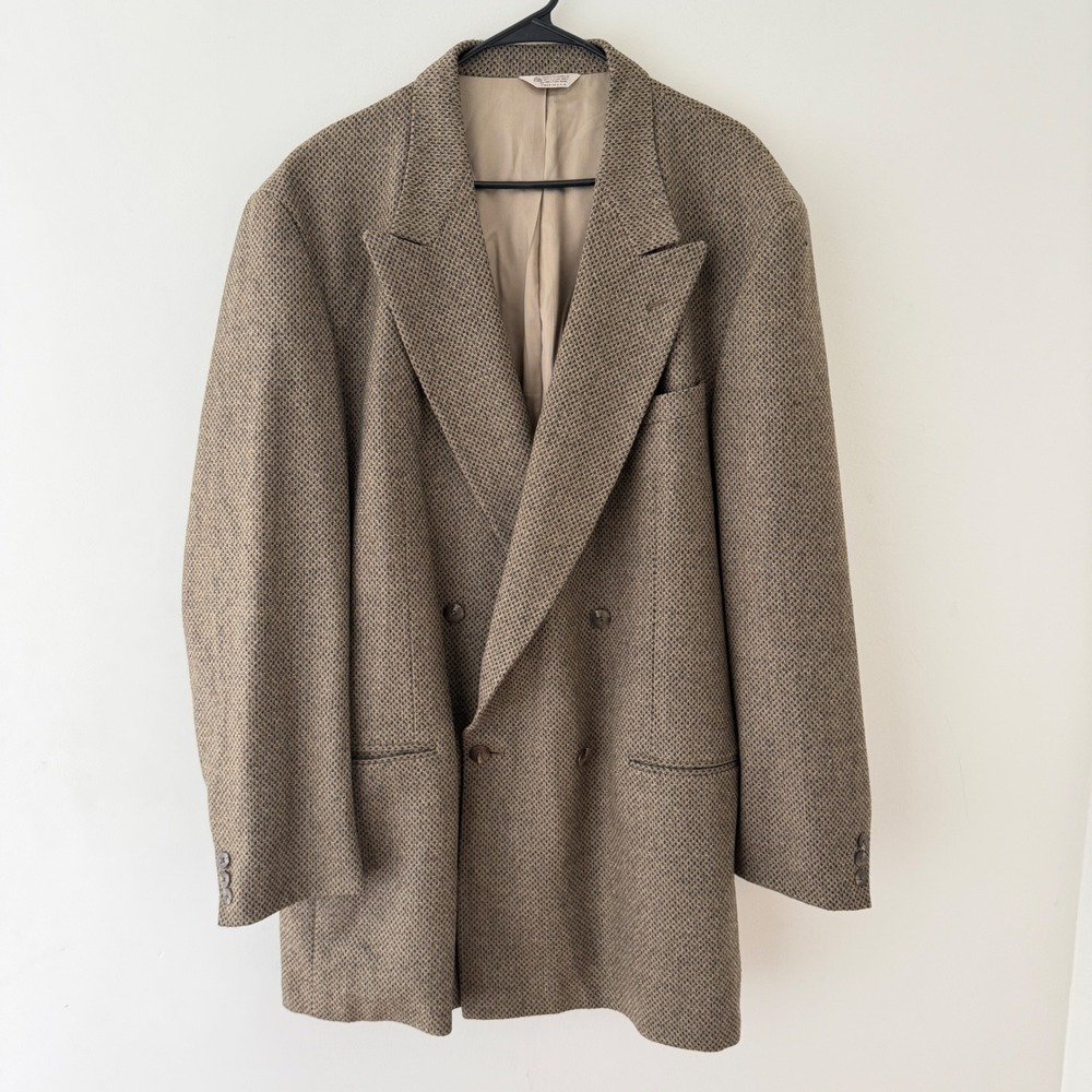 Vintage Brown 100% Wool Slouchy Double Breasted Blazer 48L USA